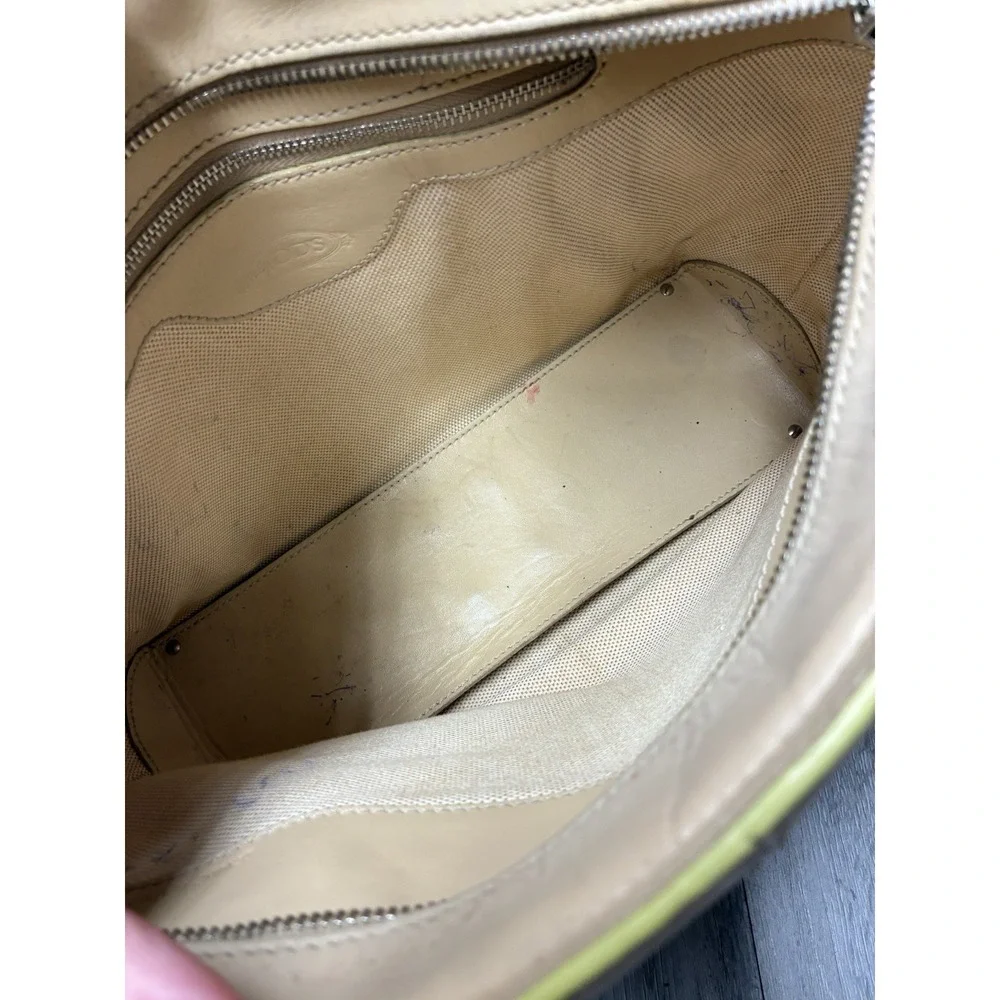 J.E. Tods Beige Leather Top Handle Tote Bag Made in Italy *See Photos*